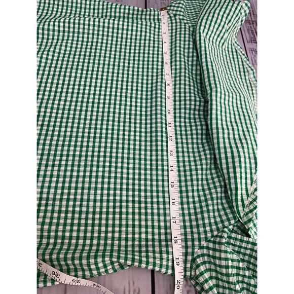 Cato One Shoulder Ruffle Blouse Top Women Size Medium Green Gingham Stretch - Picture 6 of 12